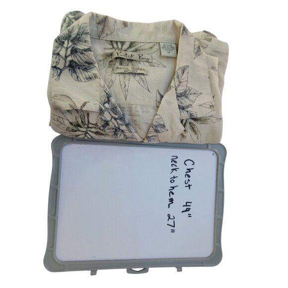 Vtg Batik Bay Mens Silk Hawaiian Shirt M Palm Leaf Print Beige & Blue Vacation - Picture 15 of 15